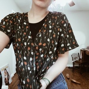 Green Floral Wrap Blouse